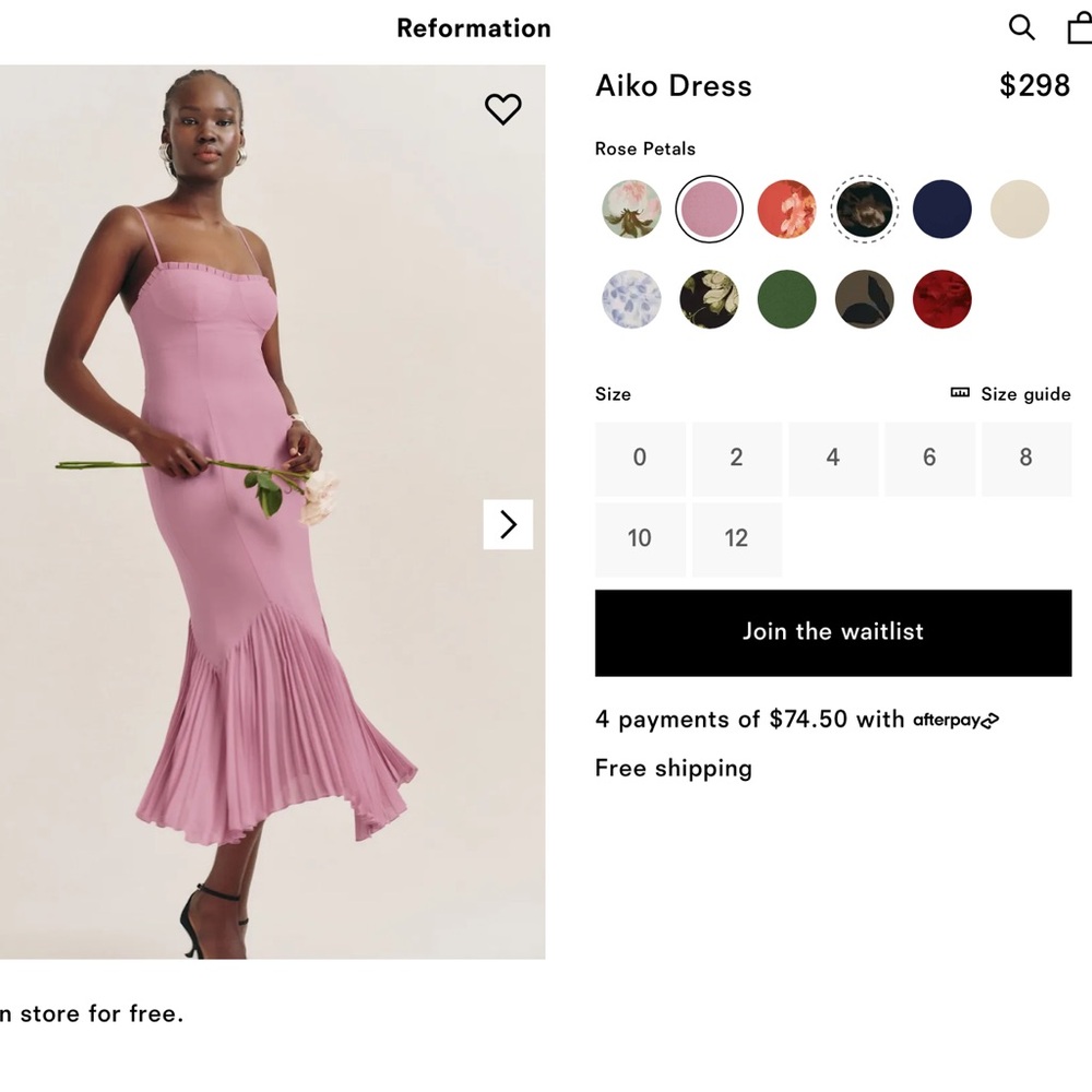 NWT Reformation Aiko Dress in Rose Petals